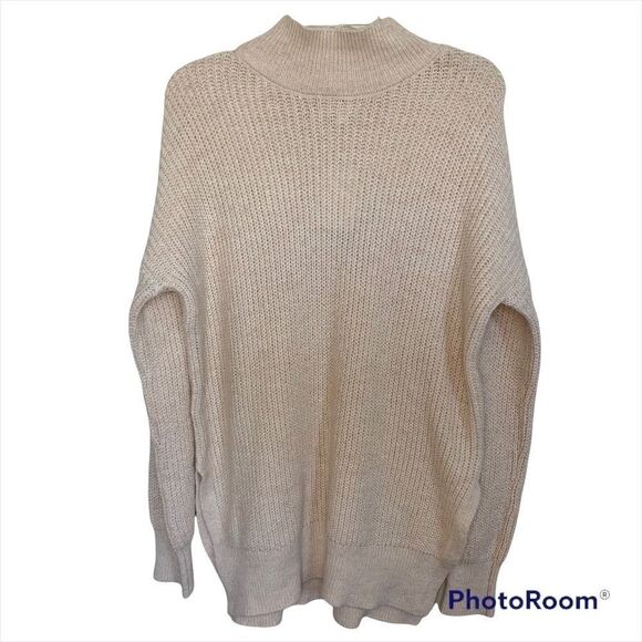 Abound Beige Oatmeal Light Heather Cozy Mock Neck Dolman Tunic Sweater - Picture 2 of 8